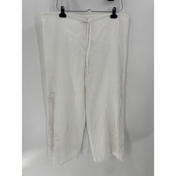 Kaelyn Max Vintage Pants Womens 14 White Canvas Sheer Floral Butterfly Cropped - Picture 1 of 16